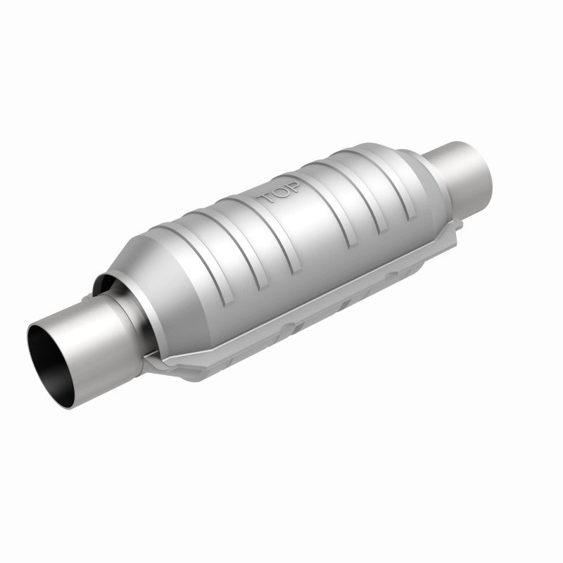 MagnaFlow universal catalytic converter with 2-inch inlet and outlet, 11-inch length, made of stainless steel.
