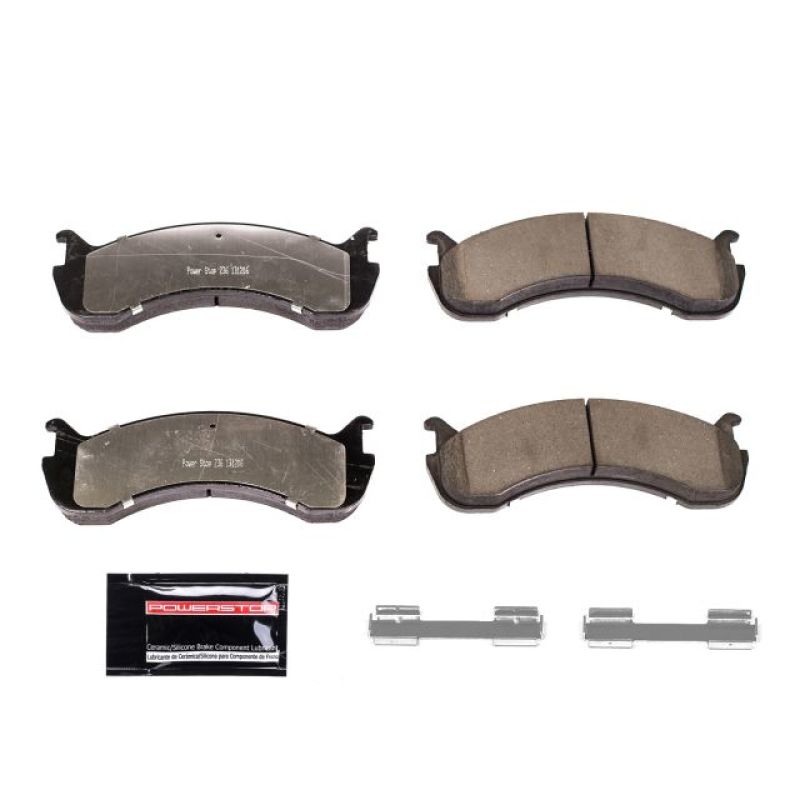 PowerStop Z36 performance brake pads for Ford F53 truck, front or rear with hardware installation, designed for towing and heavy-duty use.