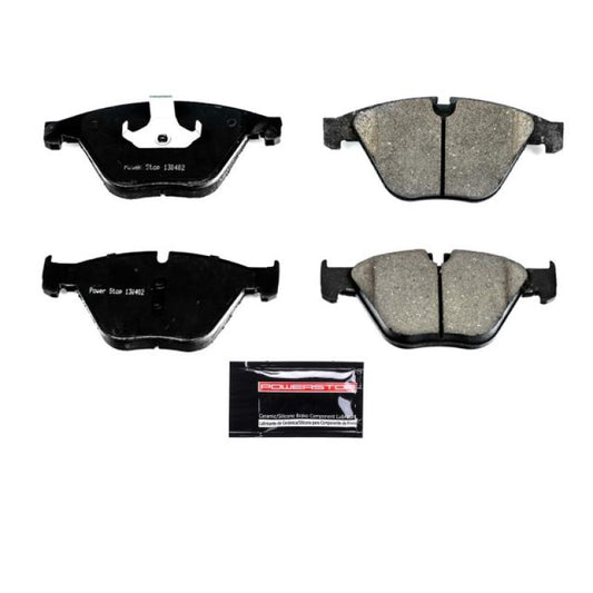 PowerStop Z23 Evolution Sport brake pads with hardware for BMW 528i 2014-2016 front brake system, high-performance automotive brake component.