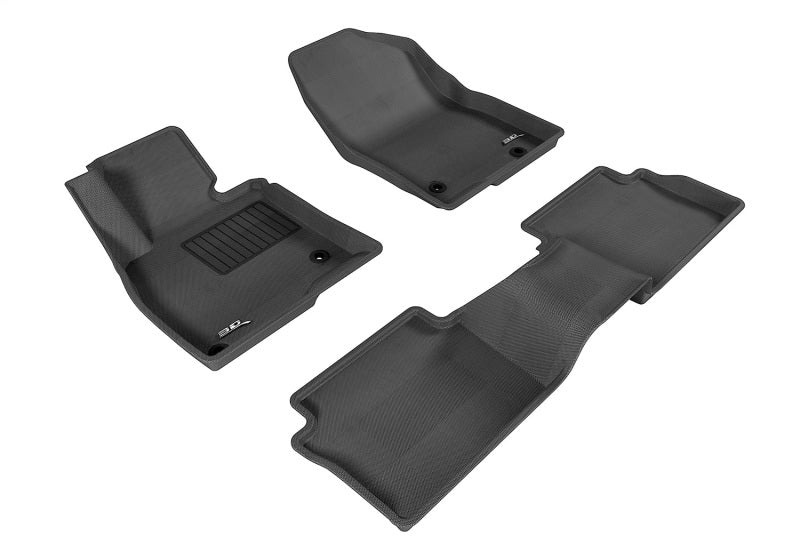 3D MAXpider Kagu black rubber floor mats for Mazda 3 (2014-2018) full set, showing textured surface and fitment details