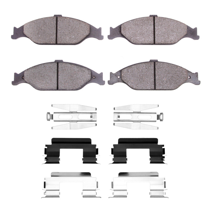 R1 Concepts Ford Mustang 1999-2004 front brake semi-metallic pads and hardware kit, OE quality, with brake pads and mounting components