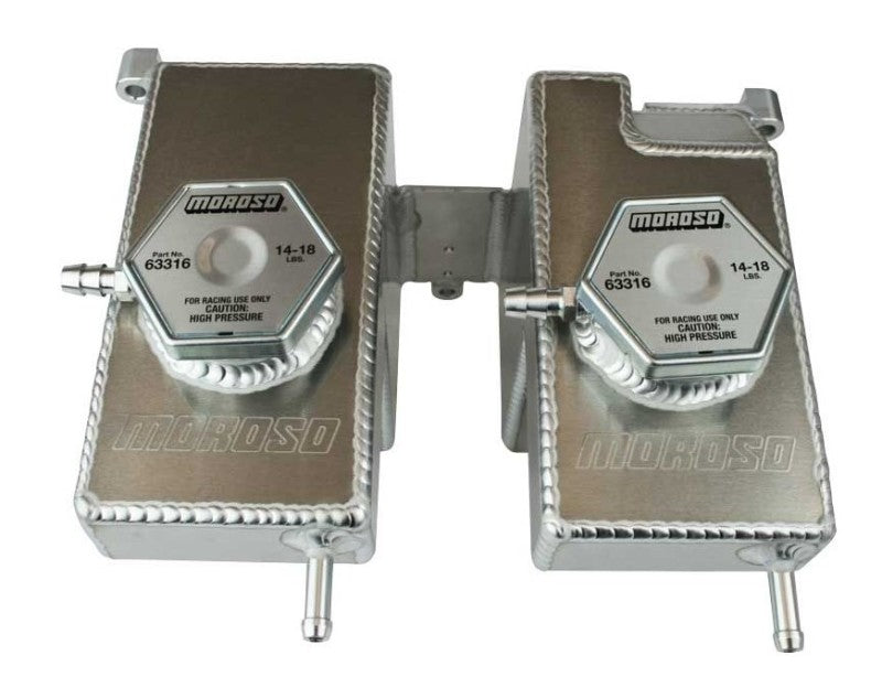 Moroso Polaris RZR Turbo intercooler reservoir tank with dual coolant tanks, designed for turbo and Turbo S models.