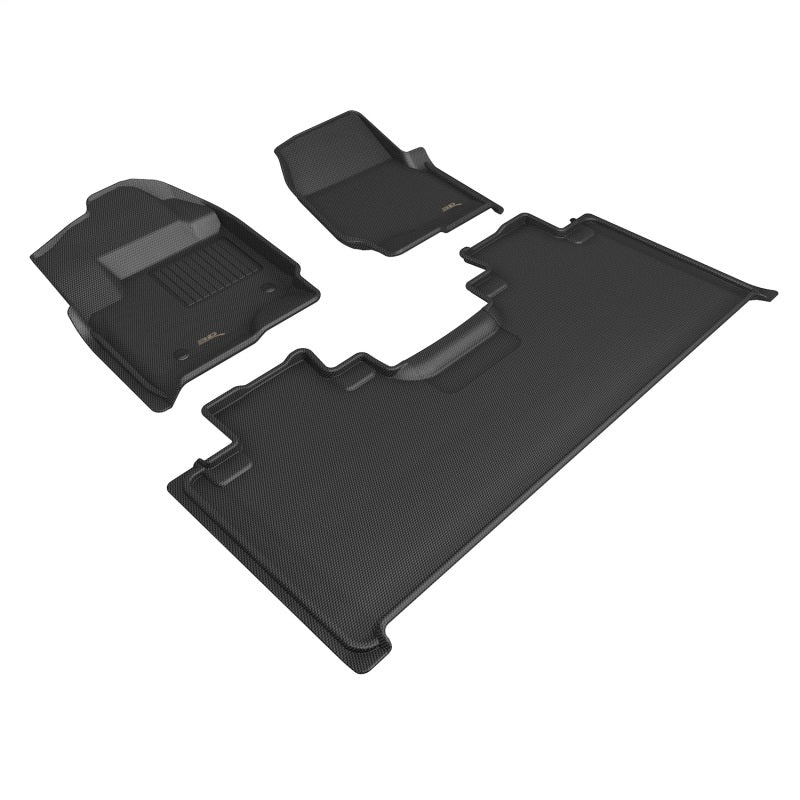 Black rubber floor mats for Ford F-250, F-350, F-450 Supercab by 3D MAXpider, full set with textured surface and custom fit.