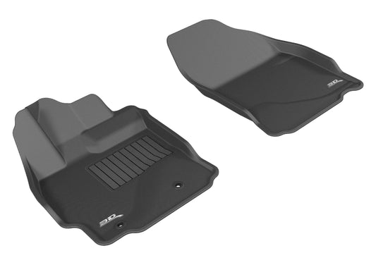 Black 3D MAXpider rubber floor mat for 2014-2016 Scion TC, 1st row, with textured surface and raised edges for protection.