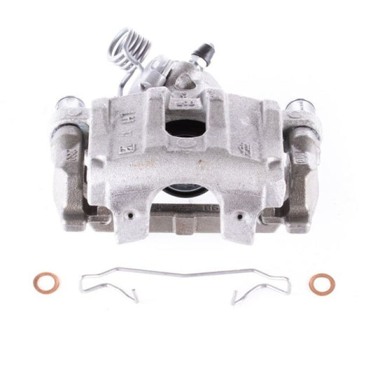 PowerStop rear left OE brake caliper with bracket for Mazda 3 models from 2004 to 2013, gray metal component with mounting features.