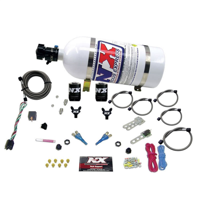 Nitrous Express 92-95 Dodge V8 TBI dual nozzle nitrous kit with 10lb bottle, designed for 50-125HP boost, automotive performance system.