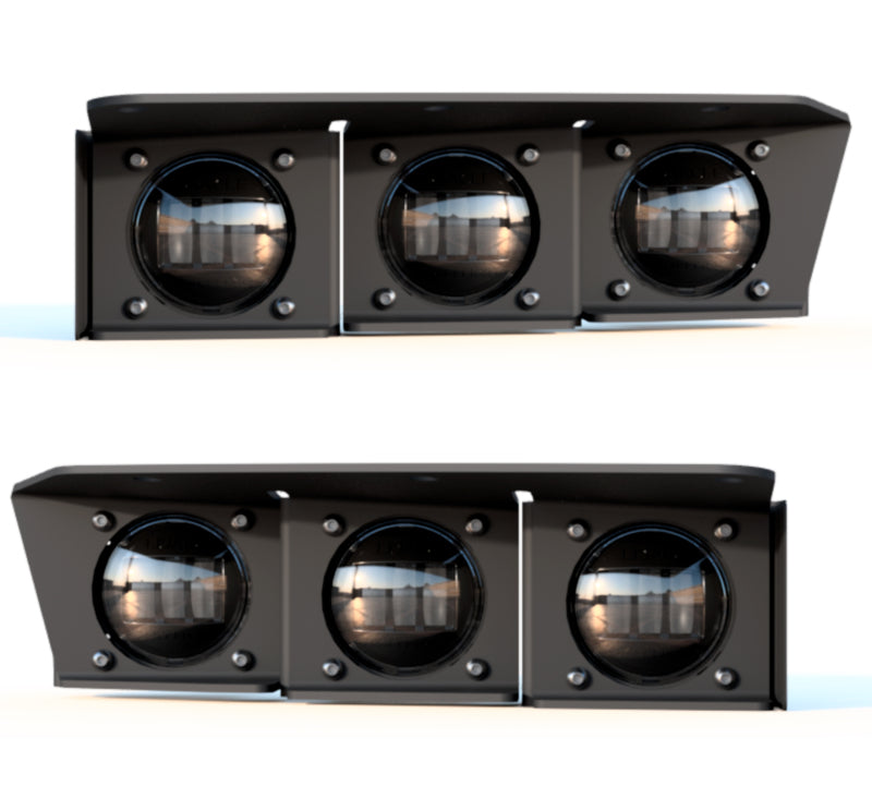 ORACLE Lighting Ford Bronco 21-22 triple LED fog light kit with white lights installed on a steel bumper.
