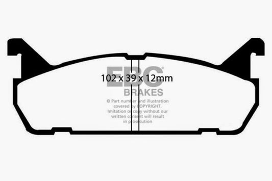 EBC Ultimax2 rear brake pads for 1991-1996 Ford Escort 1.8, OE type, shown in a close-up image.
