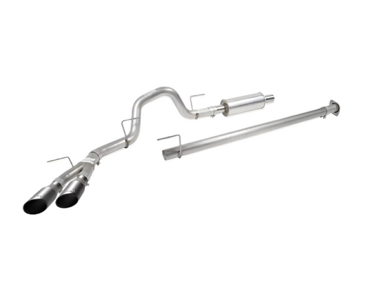 Roush black tip catback exhaust system for Ford F-150 15-20 with 5.0L, 3.5L, or 2.7L engine, shown on a vehicle.