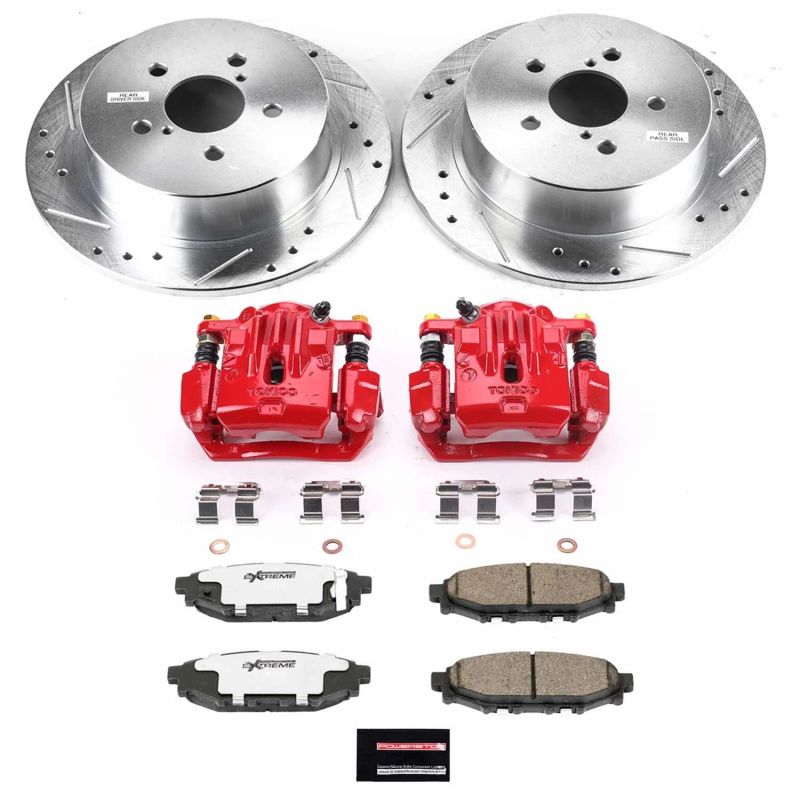 PowerStop Z26 Street Warrior rear brake kit with calipers for 2006-2009 Subaru Legacy, performance brake upgrade with rotors and calipers.