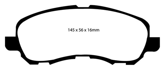 EBC Redstuff front brake pads for Chrysler 200 2.4, performance brake pads with red friction material and metal backing plates.