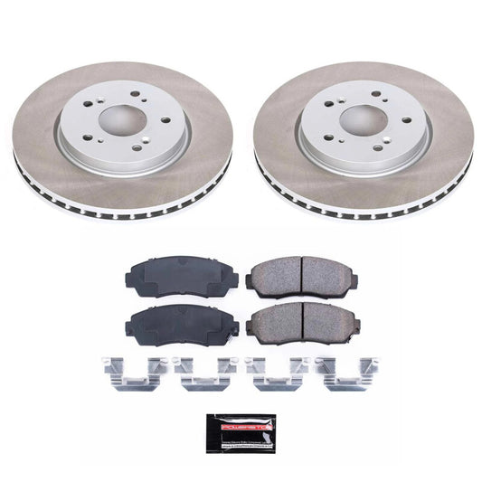 PowerStop front semi-coated rotor kit for 2012 Honda Crosstour, performance brake kit with brake rotors and hardware.