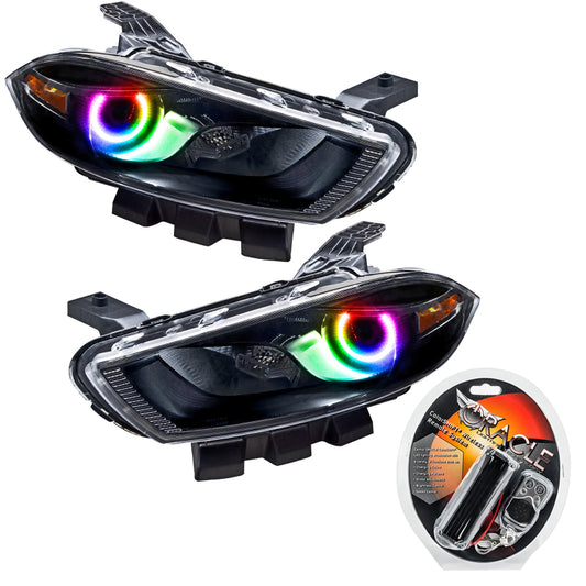 Oracle Dodge Dart 2013-2016 SMD HL headlights in black with halogen and ColorSHIFT technology, showing the headlight assembly.