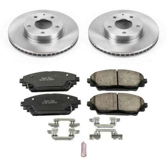 PowerStop OE front brake kit for Mazda 3 models 2014-2016, automotive brake components with rotors and pads.