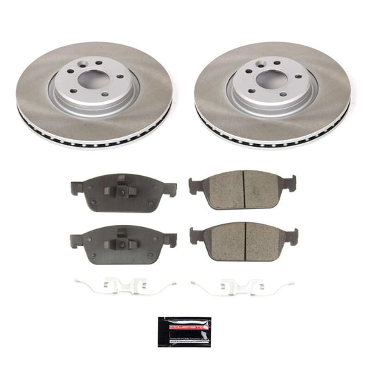 PowerStop 17-19 Lincoln MKC front semi-coated brake rotor kit with performance brake components and black finish.