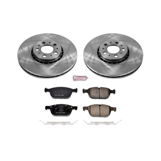 PowerStop OE front brake kit for 2013-2014 Volvo XC90, including brake rotors and pads, installed on vehicle.