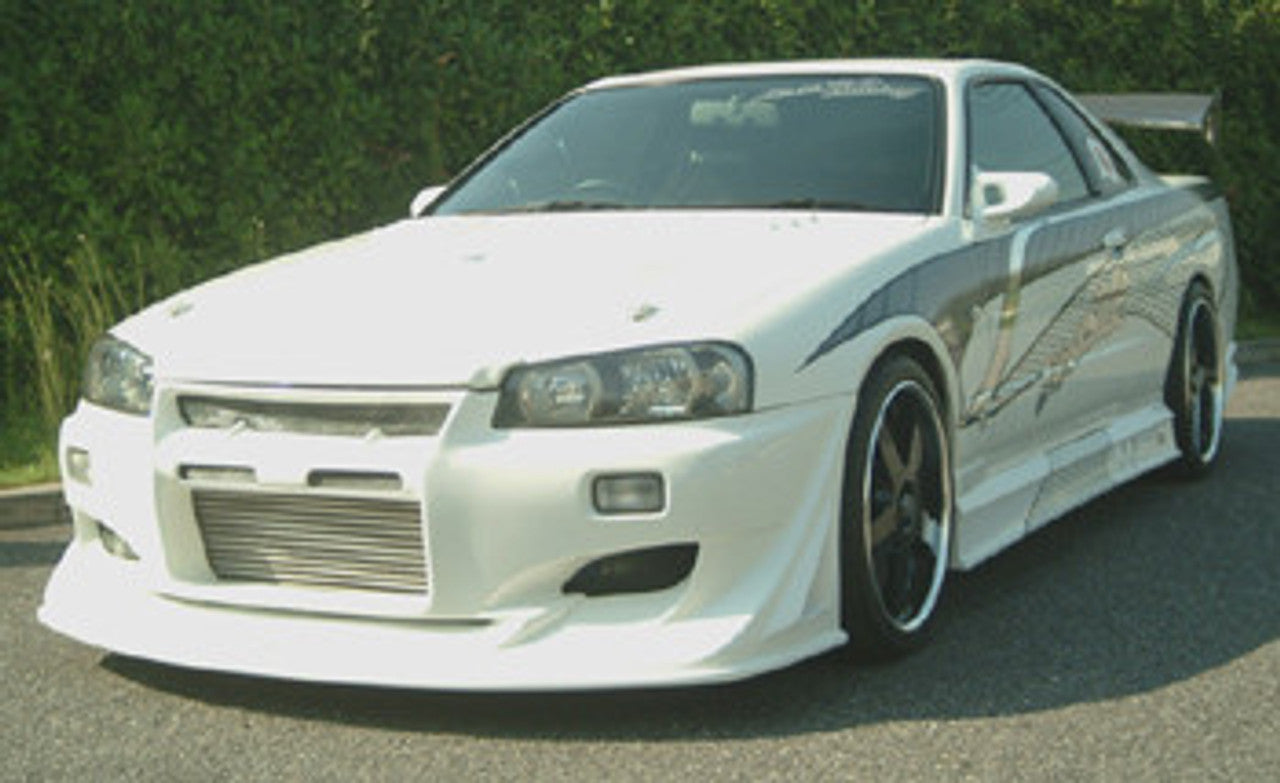 VeilSide 1999-2002 Nissan Skyline GT-S JDM ER34 VS D1-GT Model Front Bumper Spoiler (FRP)