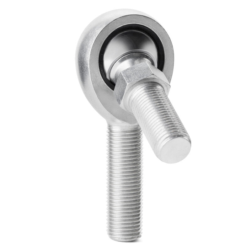 QA1 N Series injection molded rod end with stud, male right-hand tie rod, .375-inch bore, 3/8-24 threads, carbon steel.