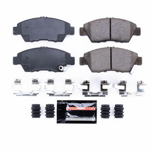 PowerStop Z23 Evolution Sport front brake pads for 2002-2006 Acura RSX with hardware, high-performance brake components.