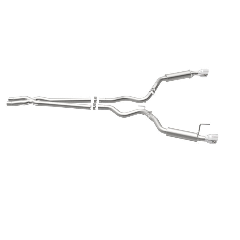 MagnaFlow cat back exhaust system for 2015 Ford Mustang V6, stainless steel with dual split polished tips, 2.5-inch diameter.