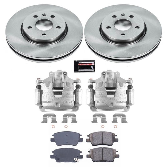 PowerStop OE brake kit with front calipers for Chevrolet Bolt EV 2017-2019, showing brake rotors and calipers installed.