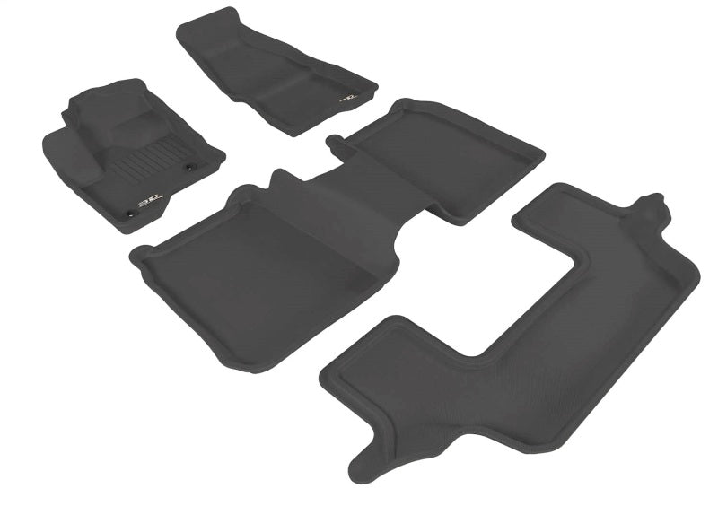 3D MAXpider rubber floor mats for Ford Flex 09-19, full set with 2nd row center console Kagu black, featuring 2 eyelets.
