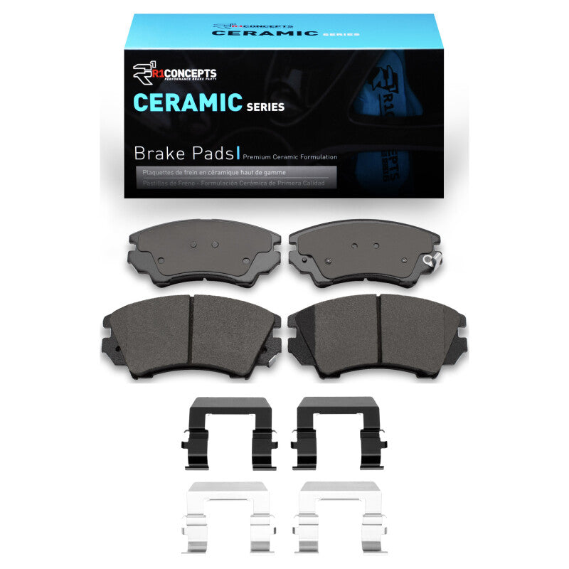 R1 Concepts Chevrolet Caprice front ceramic brake pads and hardware kit, OE style, for reliable stopping and vehicle maintenance.