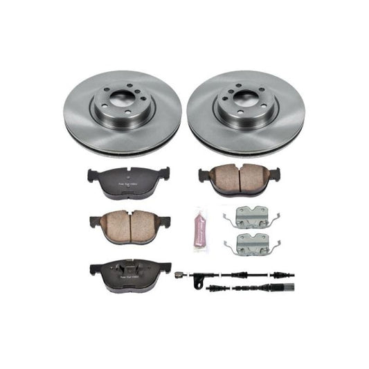PowerStop OE front brake kit for 2010-2013 BMW X5, including brake rotors and pads, installed on the vehicle.