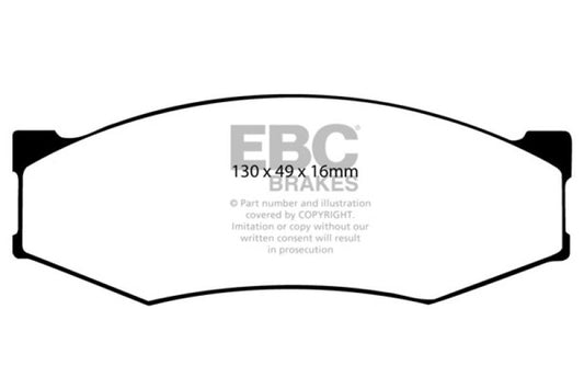 EBC Ultimax2 front brake pads for Infiniti M30 3.0L 90-93, OE type, with metal backing and brake pad friction surface.
