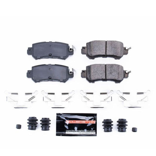 PowerStop Z23 Evolution Sport rear brake pads for Mazda CX-3 2016-2018, with hardware, high-performance brake replacement.