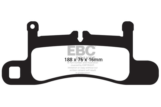 EBC 12-15 Porsche 911 (991) 3.4 Carrera rear brake pads with cast iron rotor, performance Redstuff brake pads, close-up view