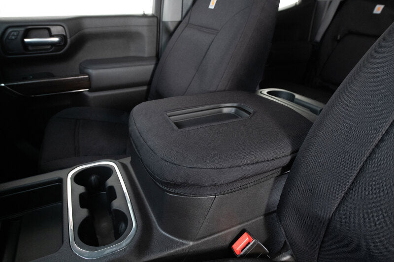 Covercraft Carhartt Super Dux custom second row seat cover for Toyota Grand Highlander in durable fabric with reinforced stitching.