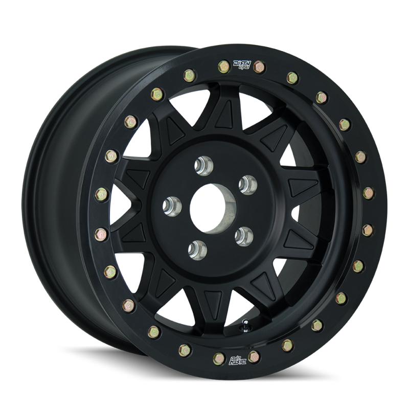 Dirty Life Roadkill Race 17x9 matte black cast beadlock wheel with 6x139.7 bolt pattern, -14mm offset, and 106mm hub for off-road vehicles.
