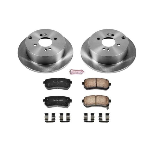 PowerStop OE rear brake kit for 2006-2007 Hyundai Accent, includes brake pads and hardware for reliable stopping performance.