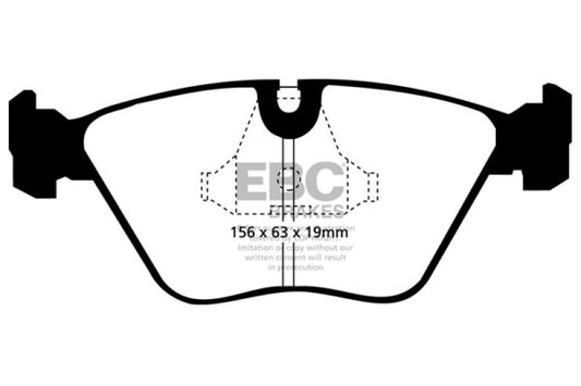EBC Ultimax2 front brake pads for BMW M3 3.0 E36, OE style, showing the new brake pad set with metal backing and friction material.