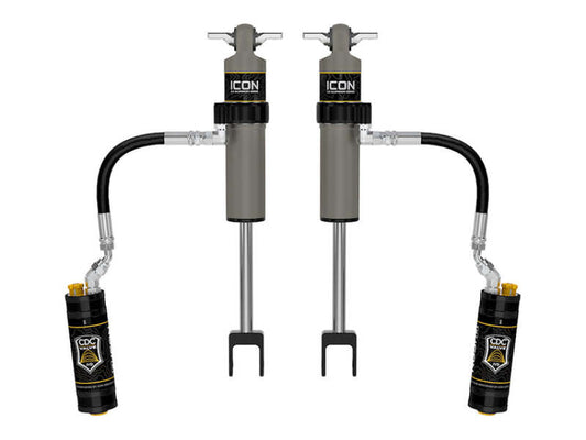 ICON 20-26 GM 2500/3500 HD rear shocks and struts pair with 0-1.5 inch adjustable travel, for enhanced vehicle performance.