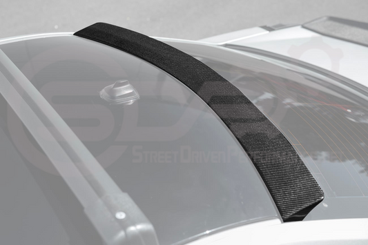 Carbon fiber roof spoiler wing for 2003-2008 Cadillac CTS-V by SDP Performance, enhancing aerodynamics and style.