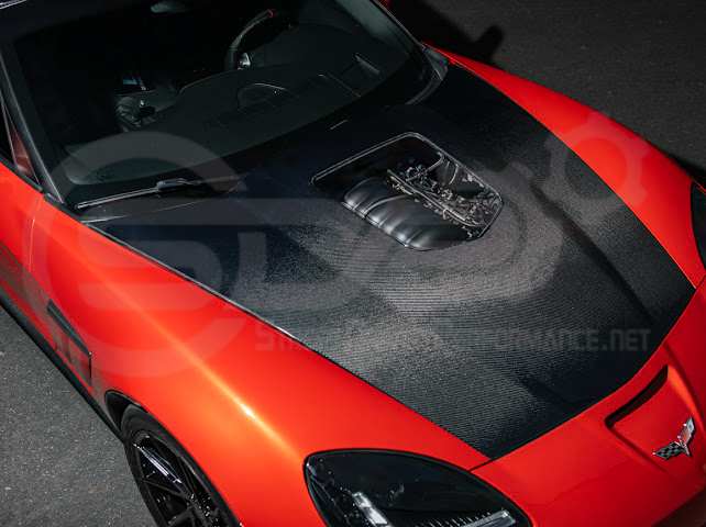2005-2013 Chevrolet Corvette C6 | ZR1 Style Carbon Fiber Front Hood w/ Clear Window Insert