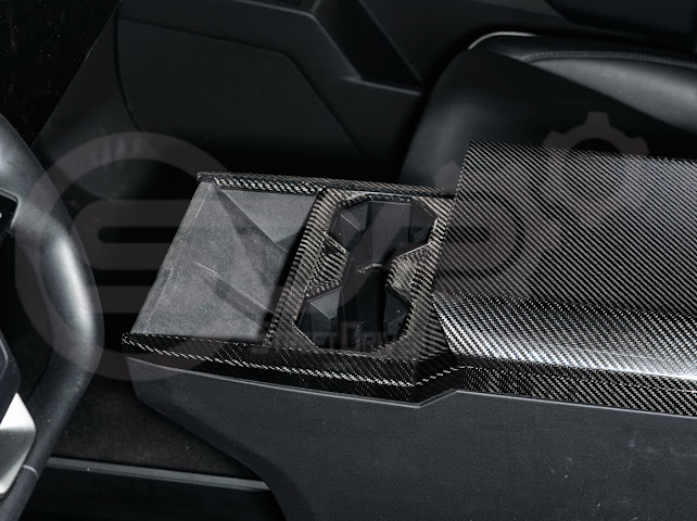 2024-Up Tesla Cybertruck | Interior DRY Carbon Fiber Center Cup Holder Trim Cover