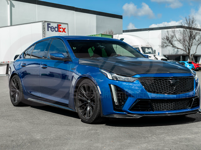 2020-Up Cadillac CT5 / CT5-V / CT5-V Blackwing | “CTS-V, V3” Style CARBON FIBER Front Vented Hood
