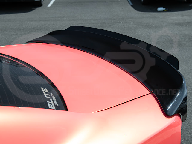 Dodge Charger SRT Hellcat Redeye style rear trunk wing spoiler in matte black with wickerbill, designed for 2015-2023 models.