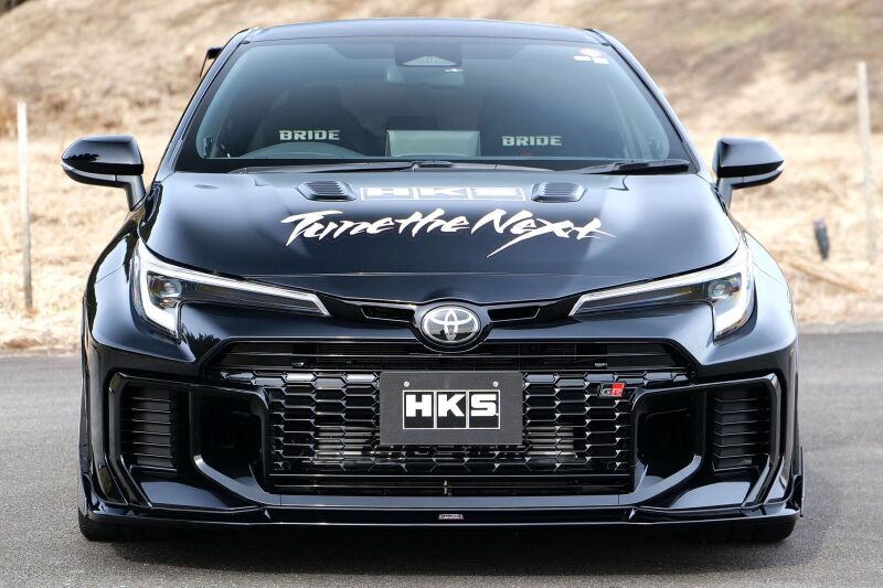 HKS Type-S body kit front spoiler for Toyota GR Corolla GZEA14H Gen2, showing the sleek, aerodynamic design of the front bumper.