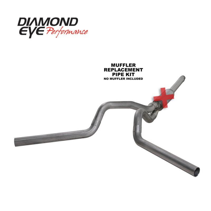 Diamond Eye Performance Diamond Eye KIT 4in Catback dual exhaust for 94-97 Ford F250/F350 Power Stroke 7.3L engine, showing dual exhaust tips