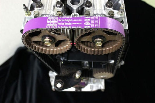 HKS fine tune timing belt for B16A engine, high-performance accessory belt mounted on engine components