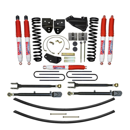 Skyjacker 8.5-inch lift kit installed on a Ford F-350 4WD, showing suspension components and lifted stance.
