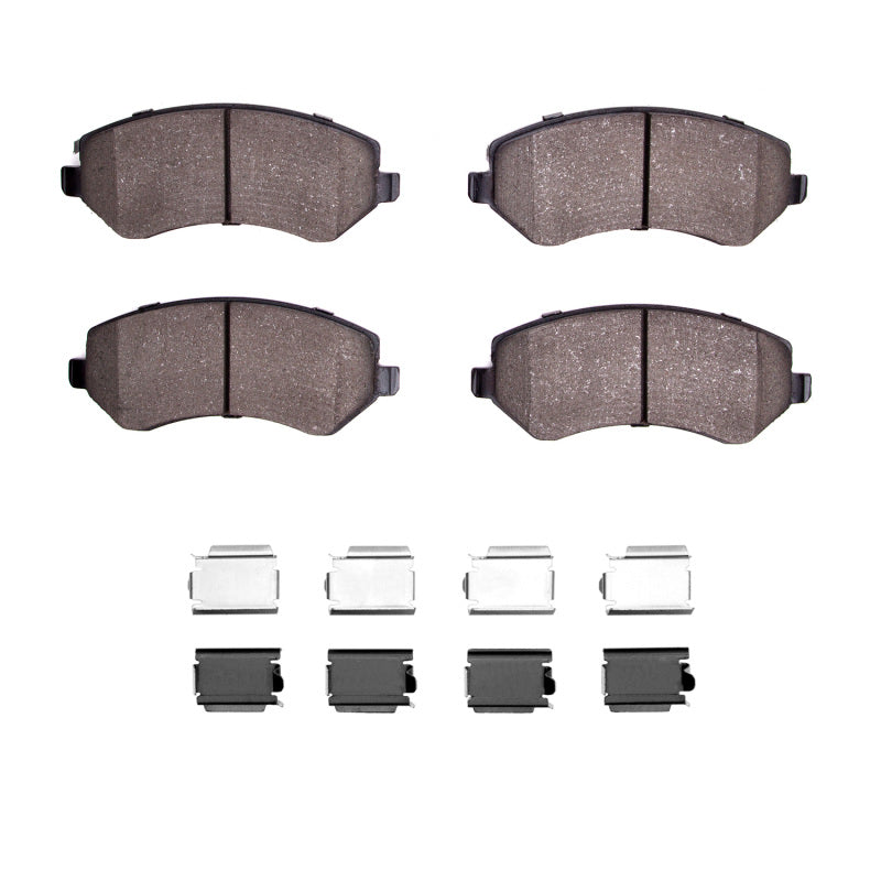 R1 Concepts ceramic brake pads and hardware kit for 2001-2007 Chrysler Town & Country front OE brake replacement.