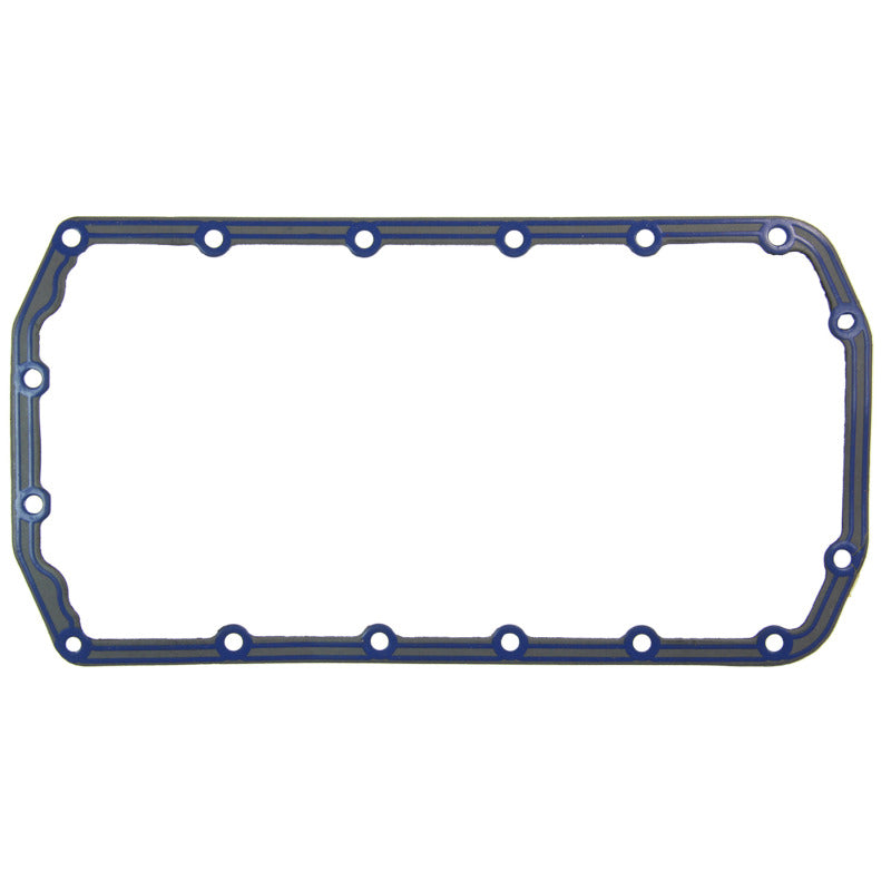 Fel-Pro Mini Cooper engine oil pan gasket set with 16 bolt holes, one-piece design, for replacing oil pan gaskets.