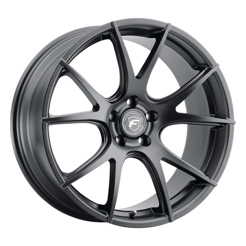 Forgestar CF5V satin black 19x13 cast wheel with 6x114.3 bolt pattern, ET62 offset, and 9.4-inch backspacing.