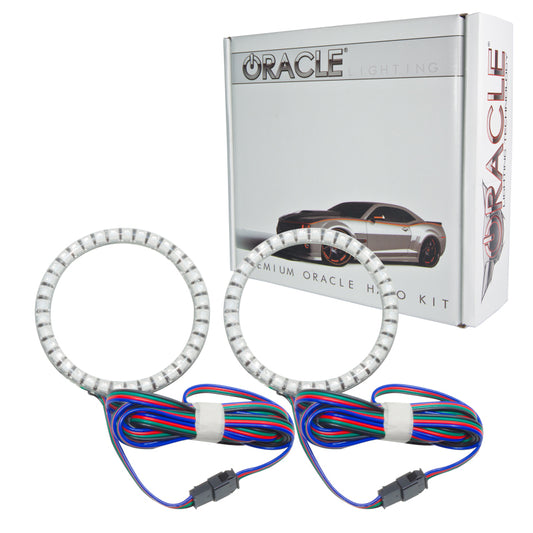 Oracle Lighting Ford Mustang V6 2013-2014 LED projector fog halo kit with ColorSHIFT, featuring colorful halo rings for fog lights.
