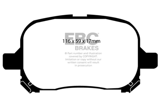 EBC Ultimax2 front brake pads for Lexus ES300 97-99, OE style, showing the black brake pad with metal backing plate.